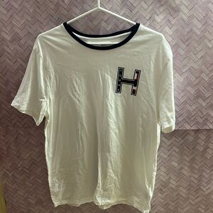 Tommy Hilfiger T-shirt size large men’s white navy blue red 100% percent cotton‌